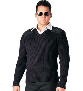 Military GI Style Acrylic Black V Neck Pullover Work Sweater