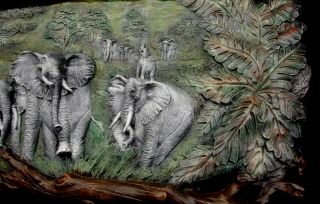 Giant Elephants Wall Decor Sculpture Jungle Art Plaque