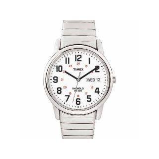 Timex Mens Stainless Steel White Dial Easy Reader Expansion Analog