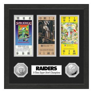 Oakland Raiders 3 Time Super Bowl Tickets and Coins