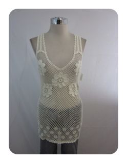 New Free People Ivory Floral Engineered Loose Crochet Scoop Tank Shirt