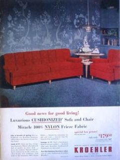 1953 Kroehler Custom Crafted Luxury Furniture Print Ad