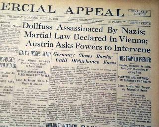 John Dillinger Dollfuss Assassinations 1934 Newspaper