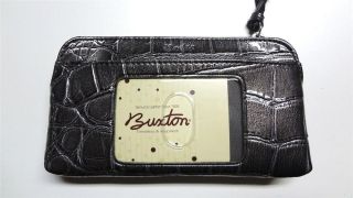 Buxton Small Cosmetic Main Zip Top Pouch Bag Croco Pewter PVC Patent