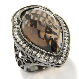 16.98ct Smoky Quartz and CZ Sterling Silver Ring