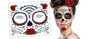 Day of The Dead Wicked Witch Roses Full Face Temporary Tattoo