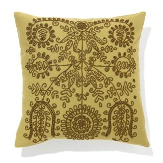  Throw Pillows Sarita Handa Embroidered 16 Olive Green Folk Pillow