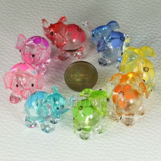 Colorful of Little Elephants Hand Blown Glass Animal Miniature