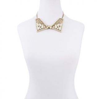  Pearl Goldtone Bow Collar 19 Scroll Necklace