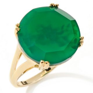 Technibond® Bold Round Faceted Green Agate Solitaire Ring