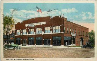 Elkhart Indiana IN 1915 Company E Armory & Garage Vintage Postcard