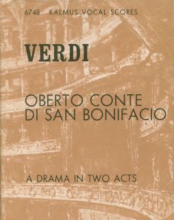Verdi Oberto Conte di San Bonifacio Kalmus Vocal Score Opera Piano