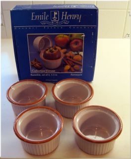 Set of 4 Emile Henry France Ramekins Custard Cups 4 oz Baking Dishes