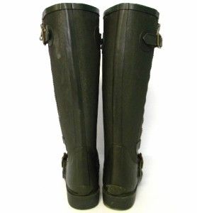 F365 Juicy Couture Emily Dark Green Rubber Weatherproof Boots Sz 8 M