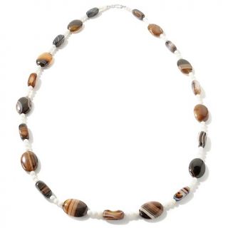  King Jay King Lace Agate Beaded Sterling Silver 39 1/2 Long Necklace
