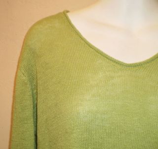 Eileen Fisher Green 100 Linen VNeck Knit Sweater XS