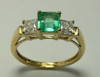 40TCW Emerald Cut Colombian Emerald Russian CZ Ring 14k