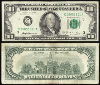 1969A $100 One Hundred Dollar Bill Federal Reserve Note Philadelphia