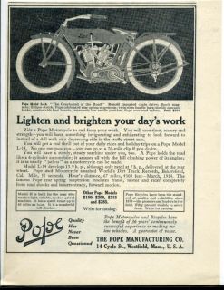  Vintage 1914 Pope L 14 Motorcycle Sales Sheet