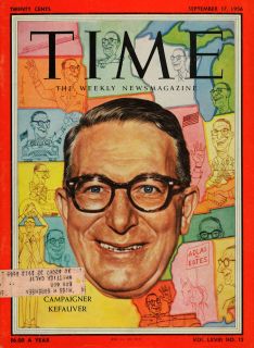 1956 Cover Time Democrat Campaigner Estes Kefauver TN   ORIGINAL