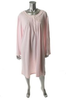 Miss Elaine New Pink Embroidered Cuddle Knit Button Front Long Robe