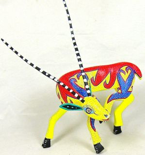 OAXACAN wood carving COLORFUL GAZELLE by JUVENTINO MELCHOR   OAXACA