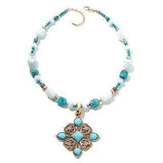 Studio Barse Turquoise and Gemstone Bronze Pendant with 18 Necklace