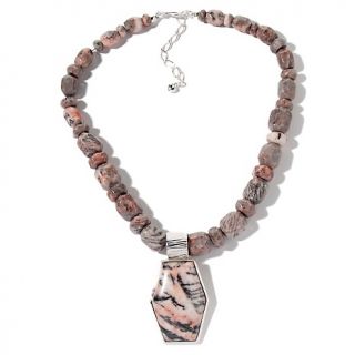 Jay King Pink Feather Dolomite Sterling Silver Pendant with 18 Beaded