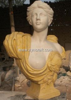Eximious Statue Bust Gorgeous Beige and White Marble