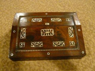English Writing Slope Vintage 19c Walnut with Mother of Pearl Inlays