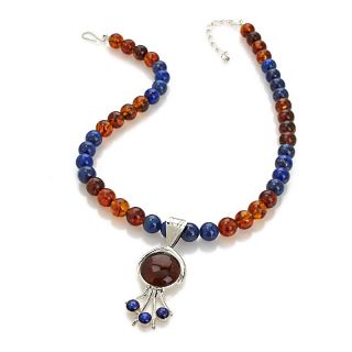 Jewelry Necklaces Beaded Jay King Amber and Lapis Pendant with