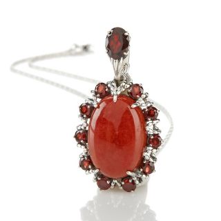 Jade of Yesteryear Red Jade and Garnet Sterling Silver Pendant with 18