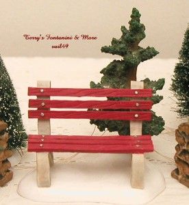 Department 56 Red Park Bench w Evergreen Heritage Village Accessory