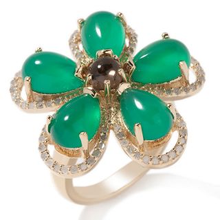 Flower Rarities Green Onyx, Smoky Quartz and Diamond Ring