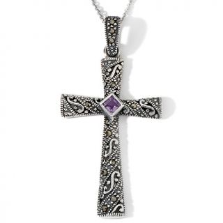 106 5275 sterling silver amethyst and marcasite cross pendant note