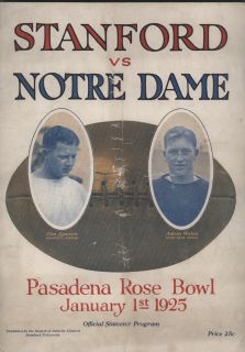 1925 Notre Dame vs Stanford Rose Bowl Football Game Program