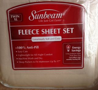 Sunbeam Fleece Sheet Set Twin Extra Long XL Dorm Bedding