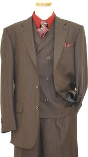 Extrema Wine / Charcoal Grey Striped Super 140s Wool Vested Suit 2831