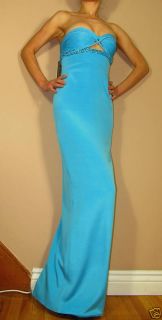  $1260 Marchesa Turquoise Teal Embellishd Dress Gown