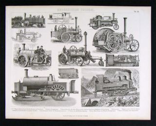 1874 Print Industry Steam Car Tractor Train Locomotive