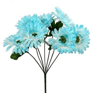  BLUE GERBERA DAISY BUSHES WITH 7 DAISIES Silk Flowers, Artificial