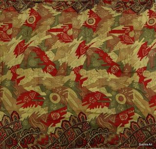 Vintage Sari Art Silk Multicolor Abstract Print 5 Yard Fabric Curtain