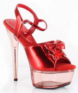 Ellie Shoes High Heel Pointed Red Sandal Bow Detail Clear Bottom 609