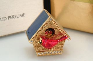 Estee Lauder Beautiful Solid Perfume Compact Birdhouse Cardinal Bird