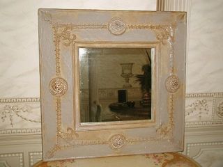 Square Face Mirror Gesso Wood Carved Appliques C 1900