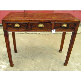  ASIAN CHINESE 40 WIDE 3 DRAWER ELM HALL CONSOLE TABLE DESK CARVED FEET