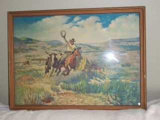 Vintage Western Artist R Farrington Elwell Cowboy Framed Print