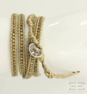 Chan Luu Gold Leather Bronze Beaded Wrap Bracelet