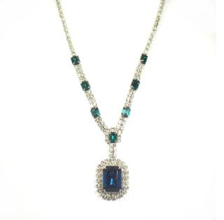 Vtg Faux Emerald Diamante Deco Era Necklace Earring Set