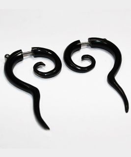  Handmade Bone Horn White Black Spiral Fake Gauge Earrings